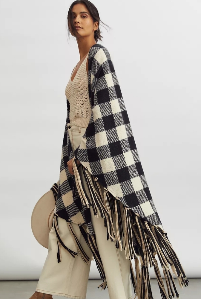 Anthropologie Plaid Fringe Wrap